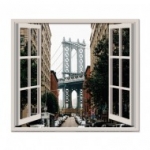 kilátás, város, híd, barna, ablakposzter, Brooklyn-híd