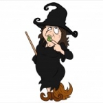 boszorkány fekete macska halloween matrica, Öreg boszorka