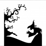 boszorkány fekete macska halloween matrica, Boszorkány