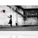 ballon, art, graffiti, lufi, lány, vászonkép